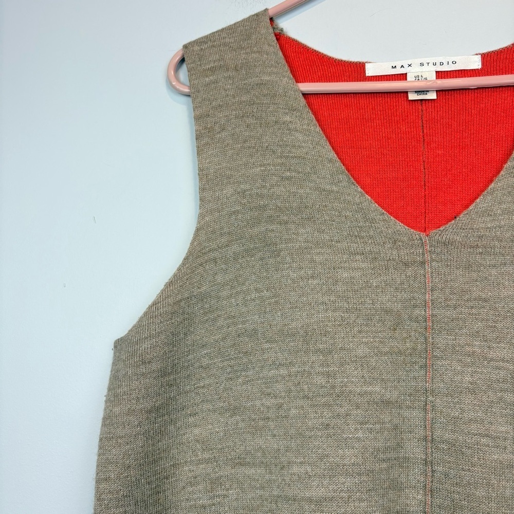 Max Studio Merino Wool Blend Knit Tank Vest – tan & coral | Size L - Picture 4 of 9